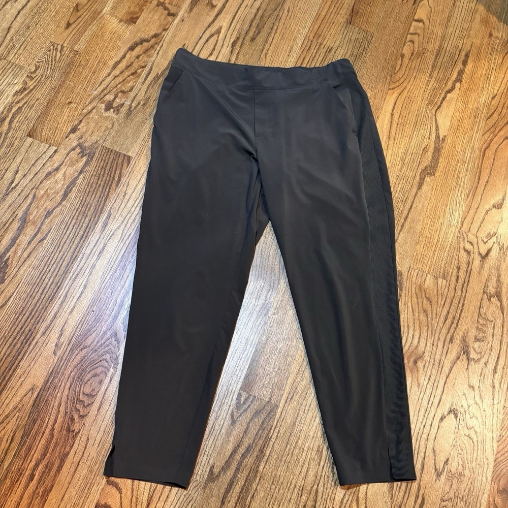 Athleta Green Stretch Ankle Pants Women's Size 14 Ribbed Side Panel Pull On